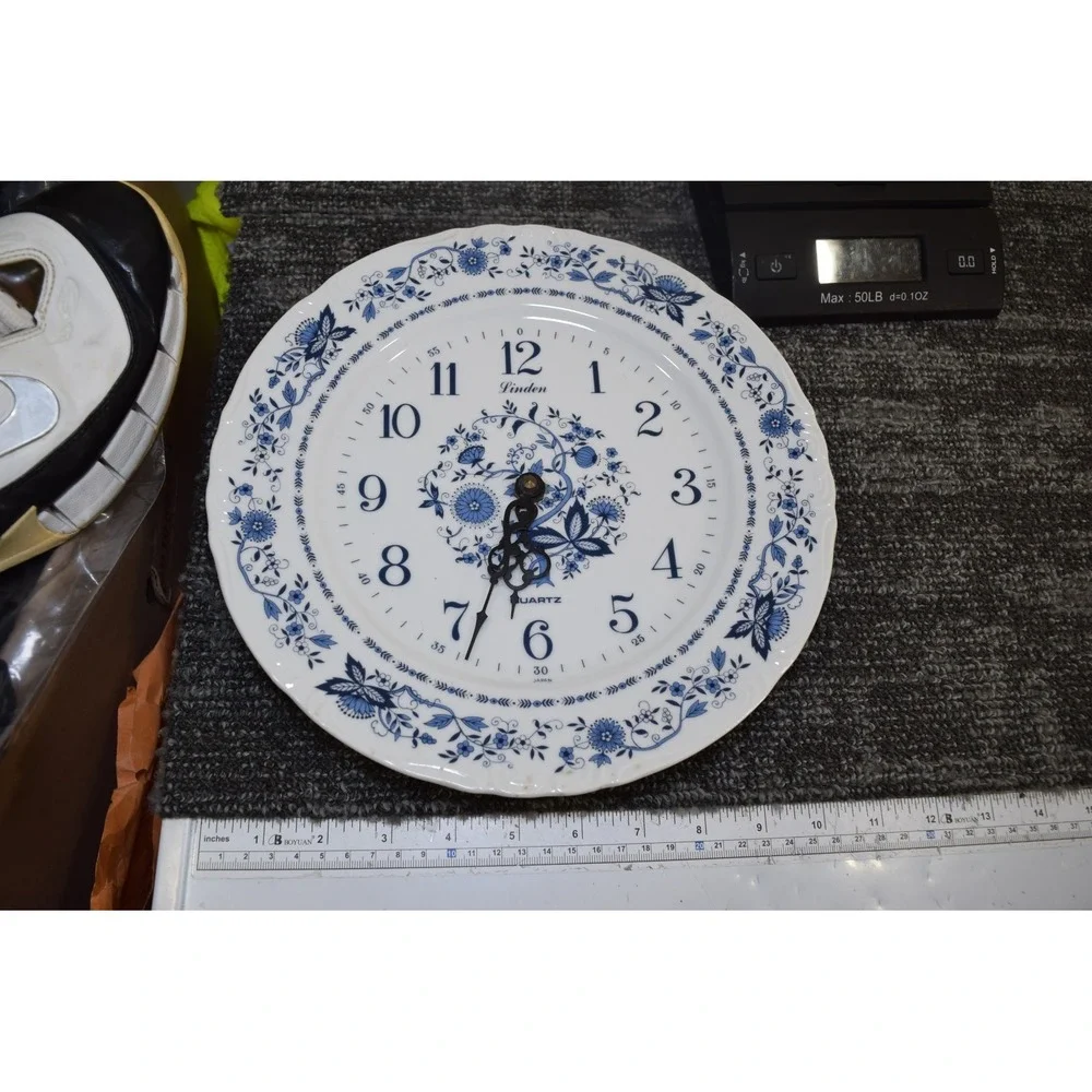 Vintage Linden Blue Floral Porcelain Wall Clock Japan - great condition